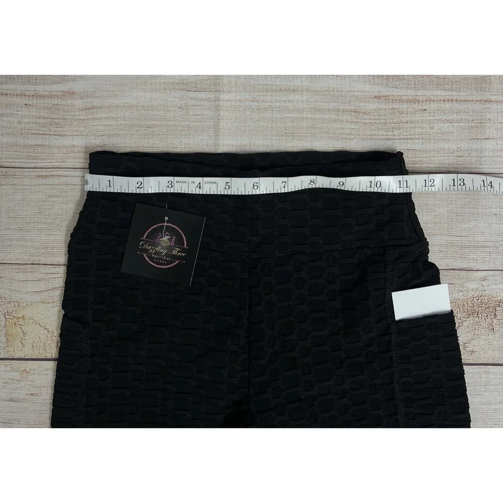New With POCKETS Black‎ Honeycomb Scrunch Butt Leggings Size S/M Butt Lifting